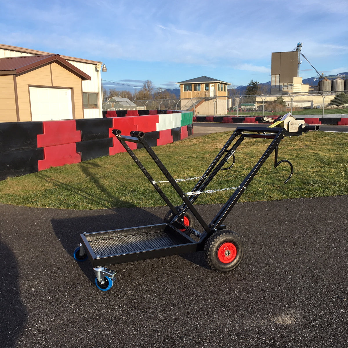 IM Black Semi-Automatic Kart Stand with Hand Winch and Hooks **$75