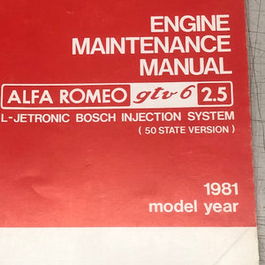 Alfa Romeo GTV6 2.5 Engine Maintenance Manual - Italian Motors USA LLC